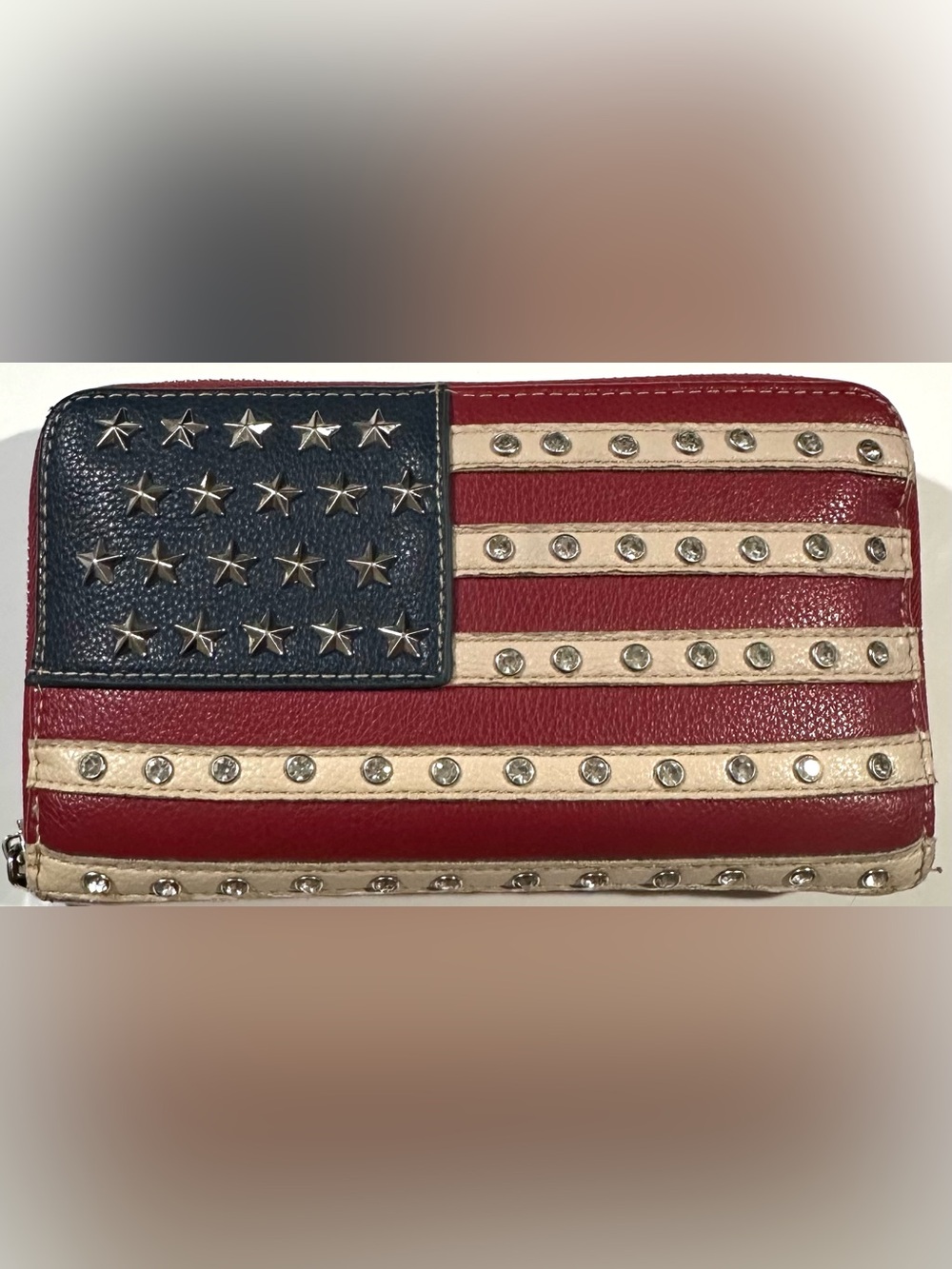 Montana West American Flag Women's Wallet Silver Stars and Studs Zip Wallet
